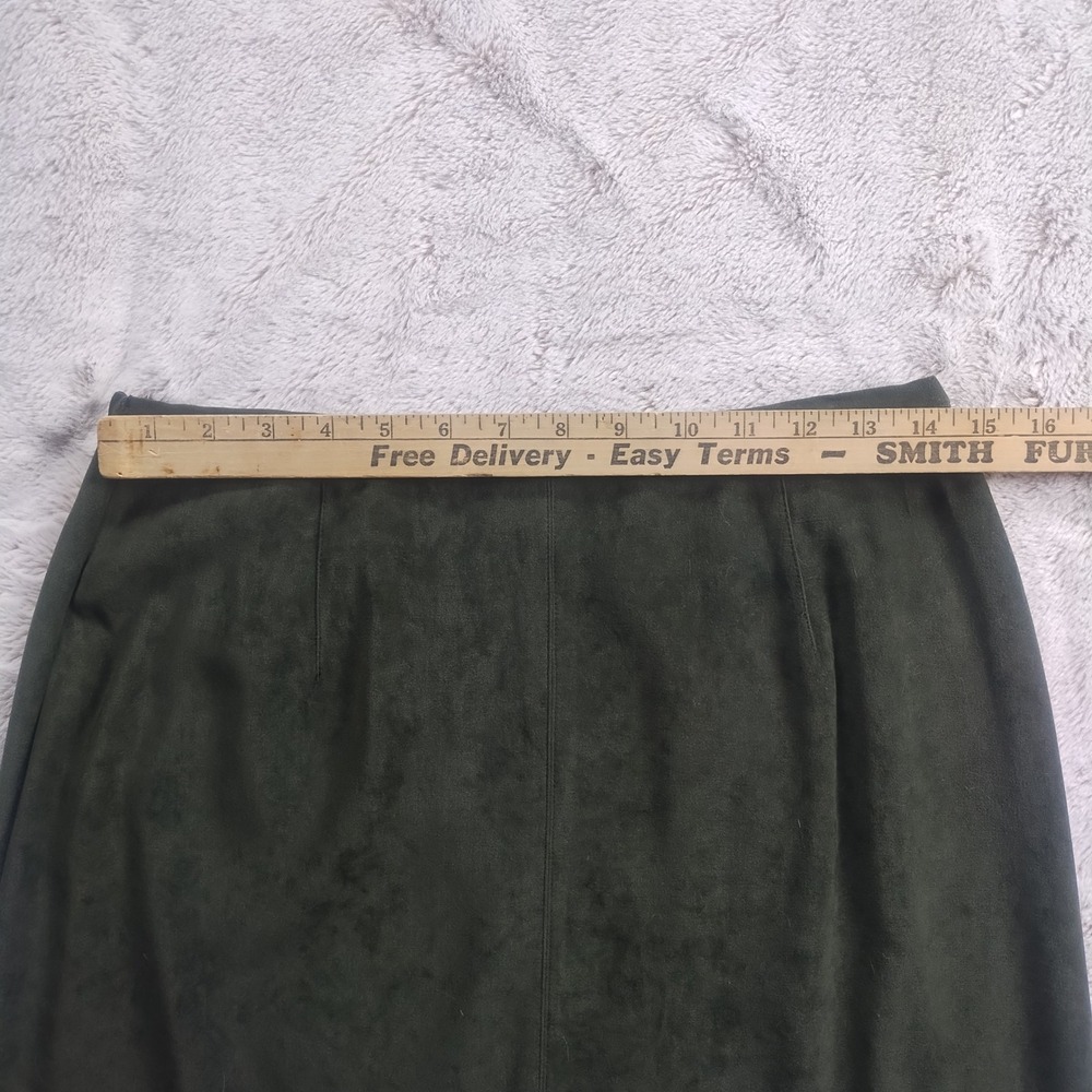 Norton McNaughton Midi Skirt Women's 6 Olive Green Faux Suede Stretch - Picture 7 of 8